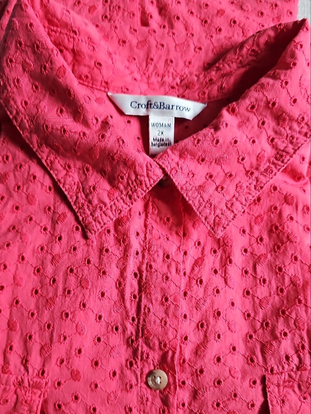 croft & barrow Hot Pink Eyelet Button-Down Shirt - Picture 9 of 10
